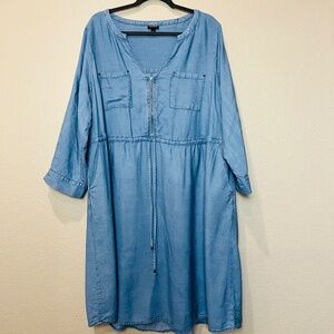 Torrid | Size 2 (2X) Denim 3/4 Sleeve Dress w/ Drawstring Waist & Zipper Detail